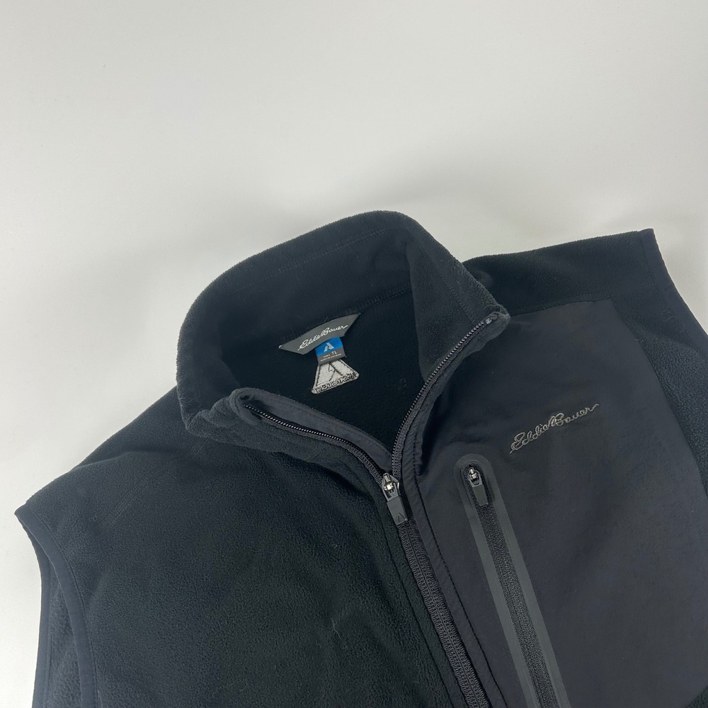 Eddie Bauer Mens L Tall First Ascent Fleece Full Zip Vest Black Mock Neck